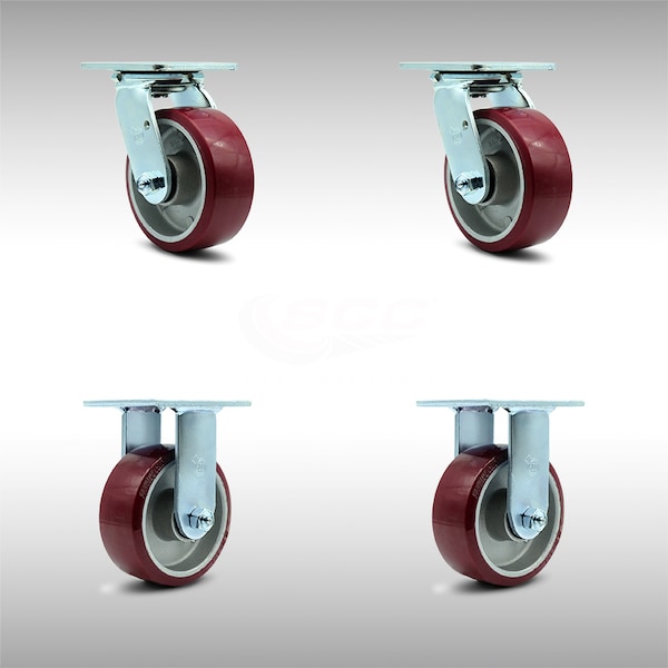 5 Inch SS Poly on Aluminum Caster Set with Ball Bearings 2 Swivel 2 Rigid SCC
